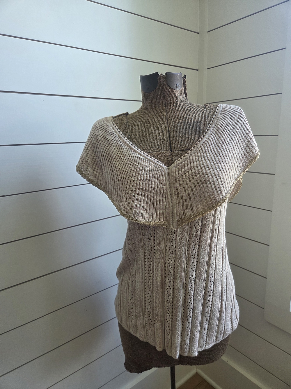 White House Black Market Beige Knit Off-Shoulder Tank
